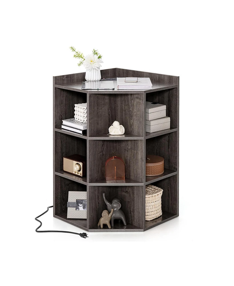 3-Tier Corner Cabinet with Charging Station for Bedroom