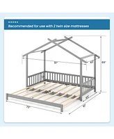 Extendable House Bed to King Daybed with Roof and Fence Rails