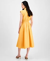 T Tahari Women's Spread-Collar Button-Front Midi Dress