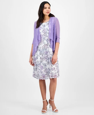 Connected Women's 2-Pc. Open-Front Jacket & Floral Dress Set
