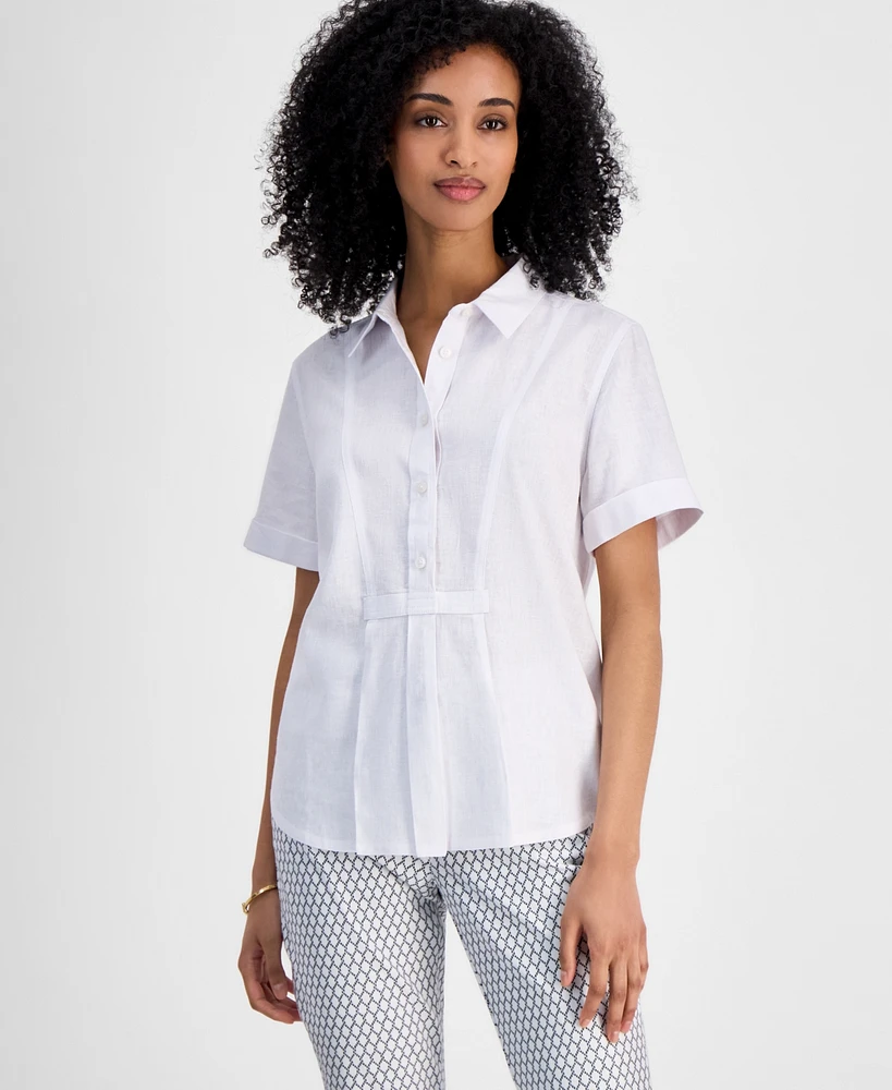 Tommy Hilfiger Women's Linen-Blend Short-Sleeve Shirt