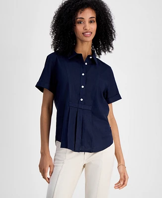 Tommy Hilfiger Women's Linen-Blend Short-Sleeve Shirt
