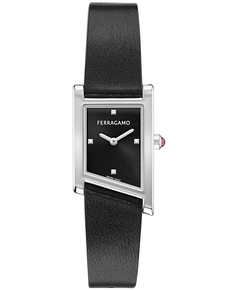 Ferragamo Women's Swiss Asymetrique Black Leather Strap Watch 22x36mm