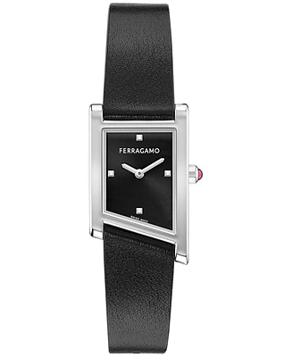 Ferragamo Women's Swiss Asymetrique Black Leather Strap Watch 22x36mm