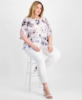 Alex Evenings Plus Tiered Floral Chiffon Top