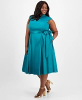 Alex Evenings Plus V-Neck Sleeveless Taffeta Dress