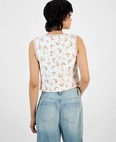 And Now This Petite Floral-Print Lace-Trimmed V-Neck Woven Vest, Exclusively at Macy's