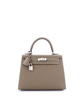 Pre-Owned HERMES Kelly 25 Handbag Grey Epsom with Palladium Hardware