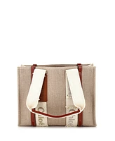 Pre-Owned Chloe Medium Woody Logo Tape Detail Tote Canvas with Leather