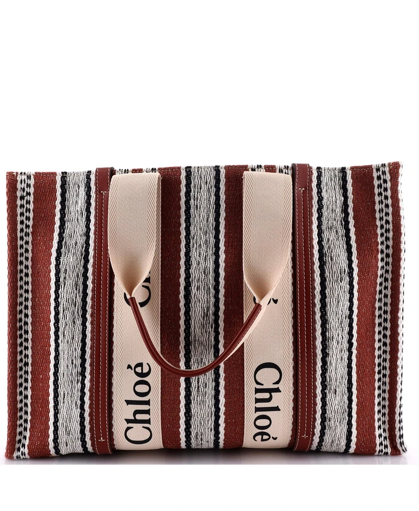 Pre-Owned Chloe Large Woody Tote Striped Linen