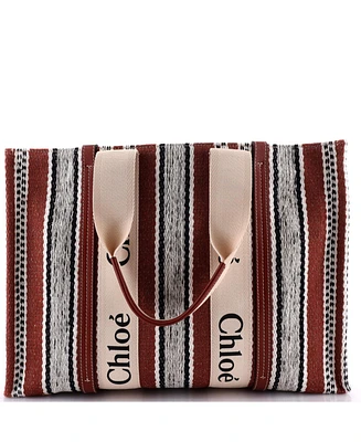 Pre-Owned Chloe Large Woody Tote Striped Linen