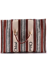 Pre-Owned Chloe Large Woody Tote Striped Linen