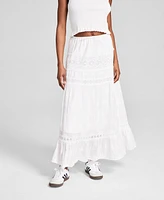 And Now This Women's Embroidered Cotton Lace-Trim Tiered Maxi Skirt, Exclusively at Macy's