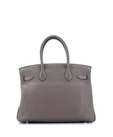 Pre-Owned HERMES Birkin 30 Handbag Grey Clemence with Palladium Hardware