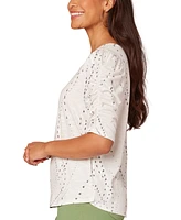Democracy Petite Printed Ruched-Sleeve Scoop-Neck Top
