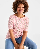 Style & Co Women's Printed Boat-Neck Elbow-Sleeve Top, Exclusively at Macy's