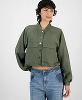 Bar Iii Women's Long-Sleeve Bubble-Hem Cargo Jacket, Exclusively at Macy's