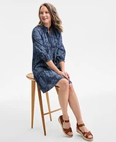 Style & Co Women's Floral Chambray 3/4-Sleeve Tiered Dress, Exclusively at Macy's