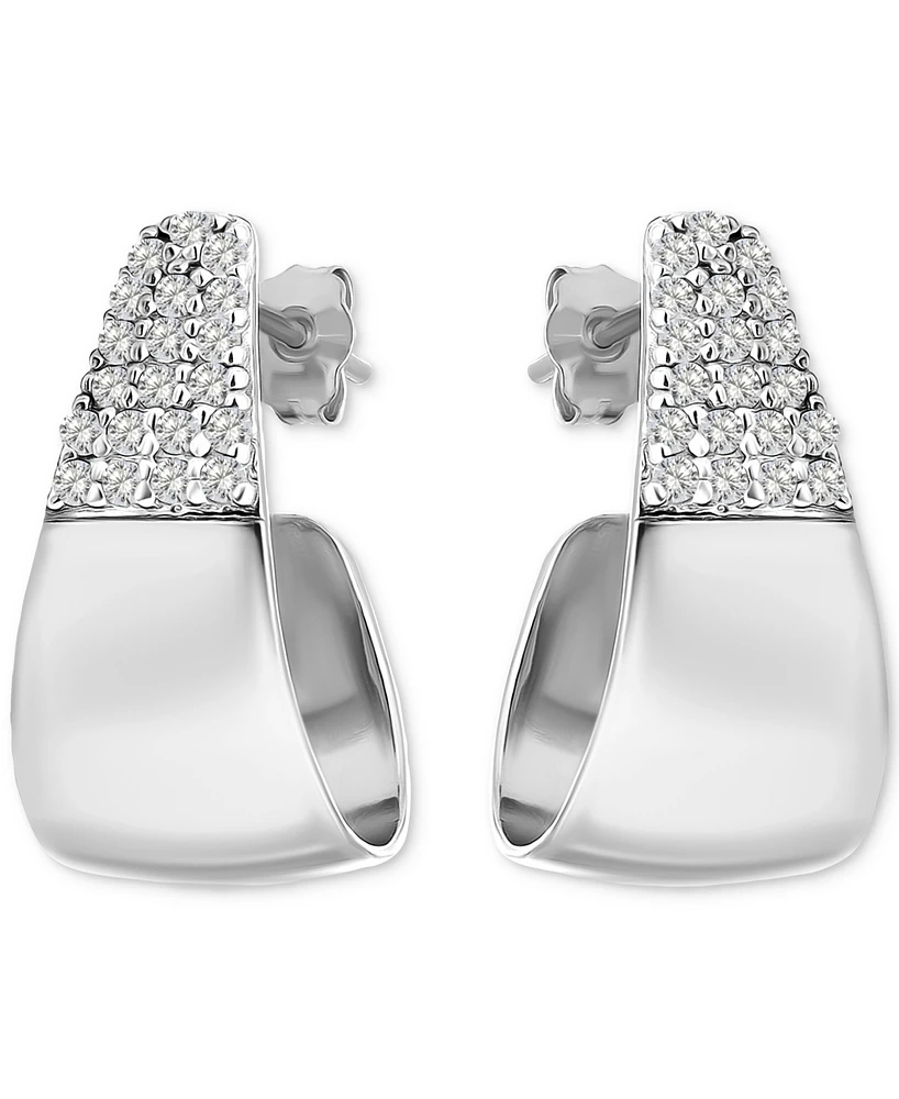 Giani Bernini Cubic Zirconia J-Shaped Hoop Earrings Sterling Silver, Exclusively at Macy's