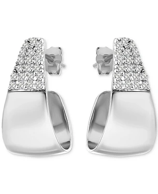 Giani Bernini Cubic Zirconia J-Shaped Hoop Earrings Sterling Silver, Exclusively at Macy's