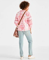 Style Co Floral Print Top Straight Jeans Sneakers Crossbody Bag Exclusively At Macys