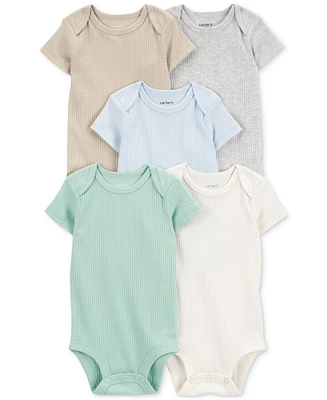 Carter's Baby Short-Sleeve Ribbed Cotton Bodysuits, Pack of 5