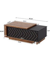 Tribesigns Extendable Coffee Table with 2 Storage Drawers, Dual-Tone Center Sliding Tabletop