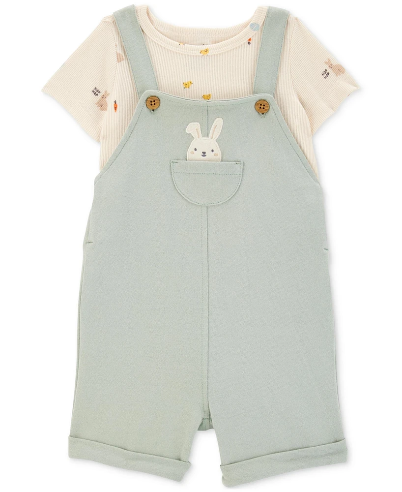 Carter's Baby Girls 2-Pc. T-Shirt & Bunny Shortall Set