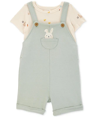 Carter's Baby Girls 2-Pc. T-Shirt & Bunny Shortall Set