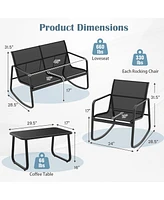 Gymax 4 Piece Rocking Bistro Set Patio Furniture Set w/ Loveseat 2 Rocking Chairs