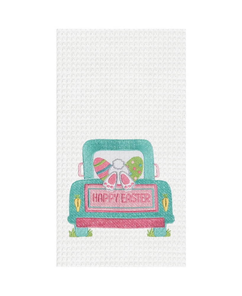 Happy Easter Truck Embroidered Cotton Waffle Weave Kitchen Towel