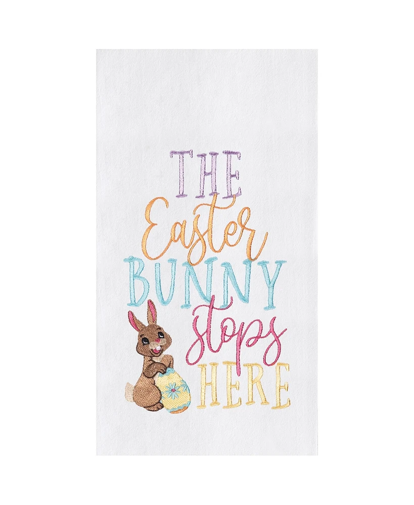 The Easter Bunny Stops Here" Spring Rabbit Embroidered Cotton Flour Sack Kitchen Dishtowel