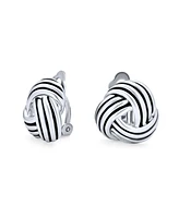 Bling Jewelry Rope Cable Twist Love Knot Clip-On Earrings for Non-Pierced Ears Black Oxidized Silver