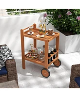 2-Tier Rolling Serving Cart with Wine Bottle Holders and 2 Rubber Wheels for Convenient Storage and Mobility