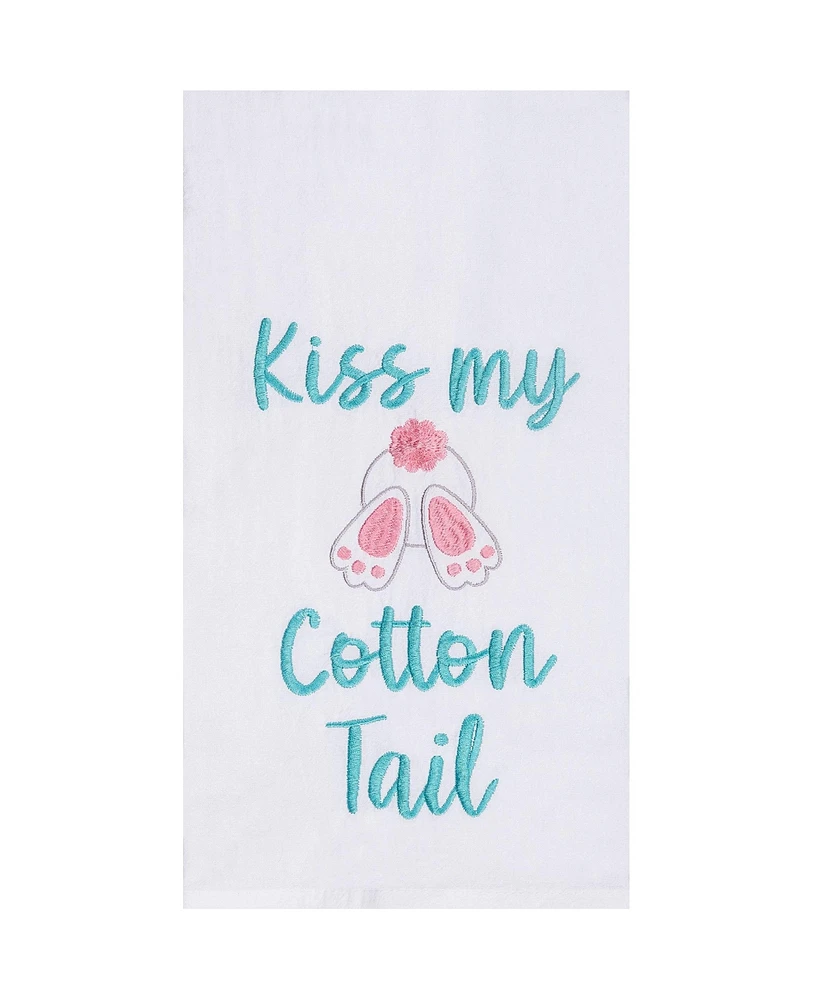 Kiss My Cotton Tail" Easter Bunny Rabbits Embroidered Cotton Flour Sack Kitchen Dishtowel