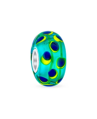 Bling Jewelry Glass Charm Bead Murano Green Yellow Spotted Circles Sterling Silver Core Spacer