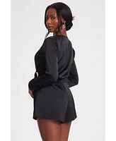 Quiz Women's Satin Wrap Buckle Romper