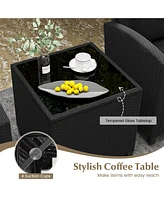 3 Pieces Patio Furniture Set with Tempered Glass Coffee Table