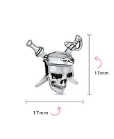 Bling Jewelry Halloween Pirate Skull & Cross Swords Charm Bead Sterling Silver for European Bracelet