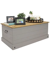 9.5-Inch W Solid Pine Storage Chest - Zinc Alloy Handles and Hinges - 47-Gallon Storage Capacity - Gray