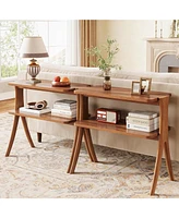 Tribesigns Narrow Side Table for Living Room, Farmhouse End Table with 2-Tier Storage Shelf and Solid Wood Legs