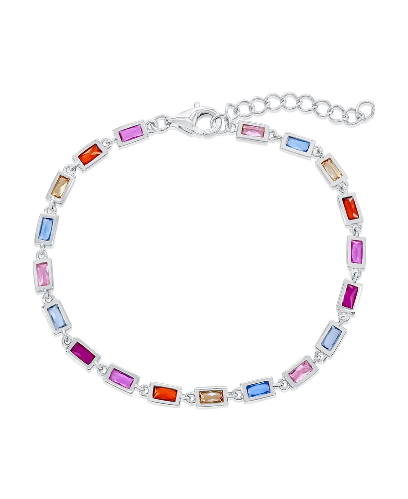 Sterling Silver, Multi-Color Bezel-Set Rectangle Bracelet
