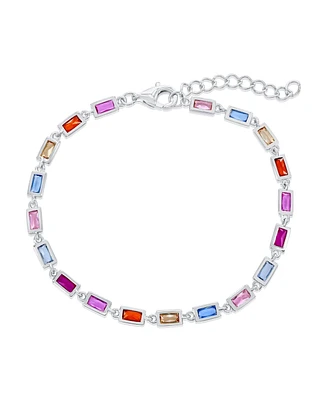 Sterling Silver, Multi-Color Bezel-Set Rectangle Bracelet