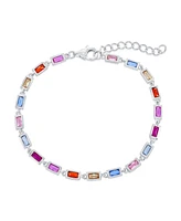 Sterling Silver, Multi-Color Bezel-Set Rectangle Bracelet