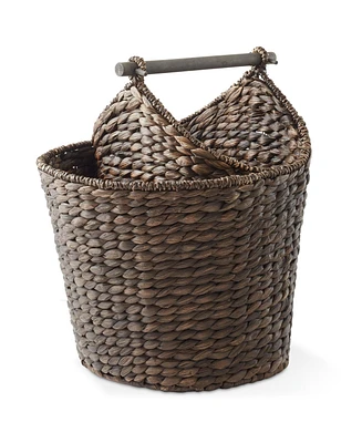 Casafield Toilet Paper Magazine Storage Basket with Roll Holder, Natural - Woven Water Hyacinth Wicker Bathroom Bin