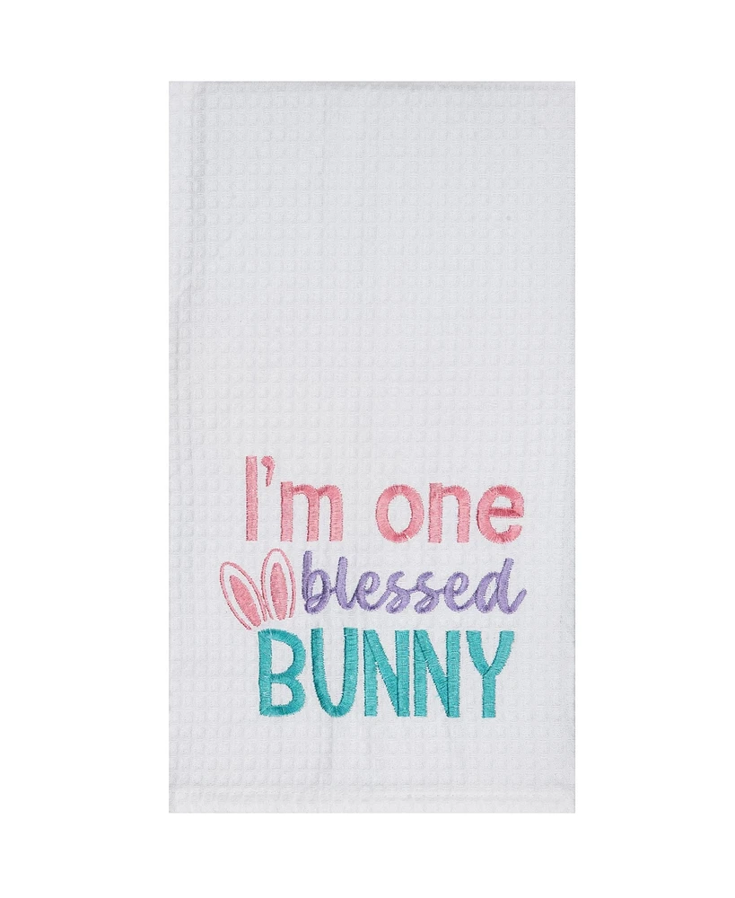 I'm One Blessed Bunny" Easter Rabbit Embroidered Cotton Waffle Weave Kitchen Dishtowel