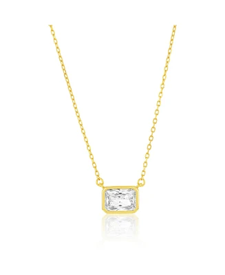 Sterling Silver, Rectangle Bezel-Set Cz Necklace