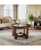 Tribesigns Coffee Table, 2-Tier Round Coffee Table with Heavy-Duty Wood Tabletop for Living Room