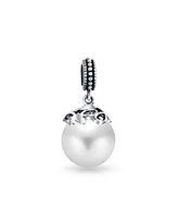 Bling Jewelry Bali Filigree Cap Pearl Heart Dangle Charm Bead Sterling Silver for Bracelet