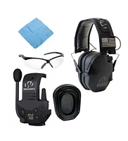 Walker's Razor Slim Electronic Muff (Black Patriot Version) Bundle with Walkie Talkie Gel Filled Earpad and Glasses